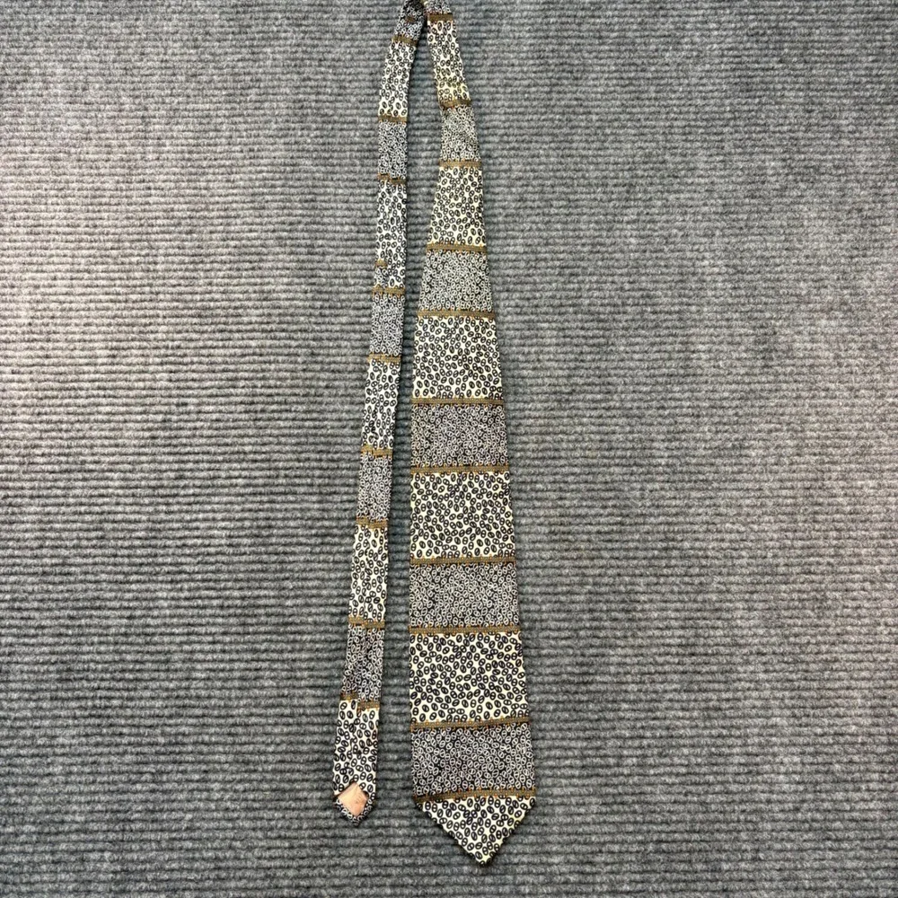 Venezia Italy Mens Silk Necktie‎ Black White Geometric Oval Striped Print Tie